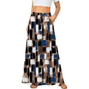 Women's Multicolor Brown High Waist Button Front A-Line Long Cozy Maxi Skirts
